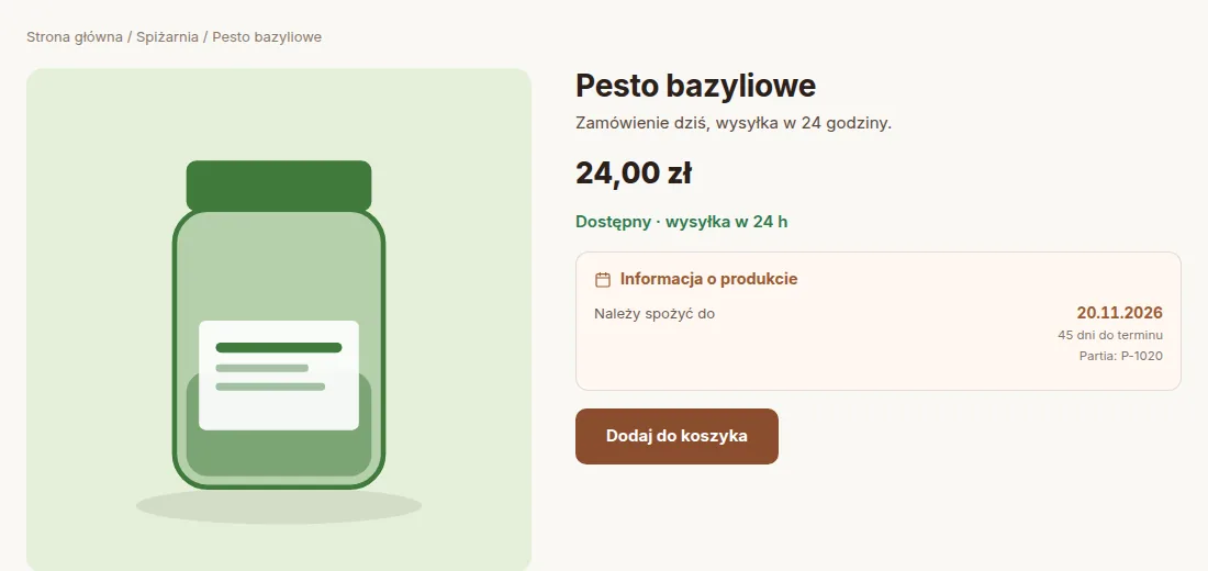 Pesto bazyliowe: termin „należy spożyć do” na karcie produktu